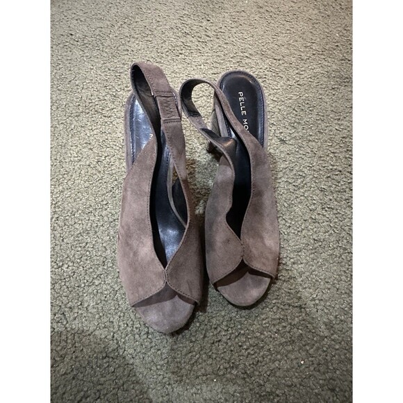 Pelle Moda Brown Suede‎ Open-Toe with Strap, 4.5 Inch Heels Size 8.5 Stiletto - Picture 1 of 9